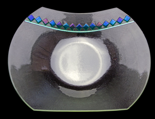 Clear Fused Glass Bowl with Diamond Accents